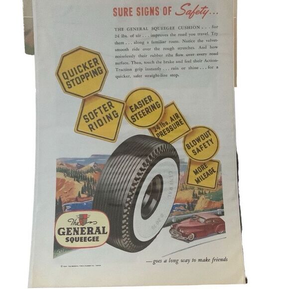 Vintage 1948 General Squeegee Tire Sure Signs of Safety Ad Advertisement - Picture 3 of 4